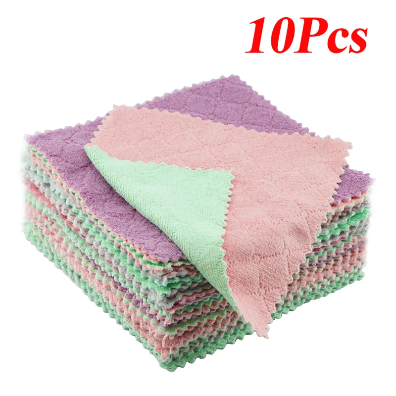 Kitchen Towel Double-sided Dish Cloth Non-oily Scouring Pad for Cleaning Super Absorbent Microfiber Cleaning Cloth 10PCS