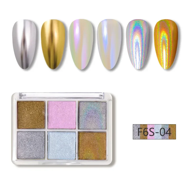 Aurora Chrom Nagelpuder Set, 6 Farben - Spiegel-Effekt Pulver Für Maniküre & Harz-Kunst