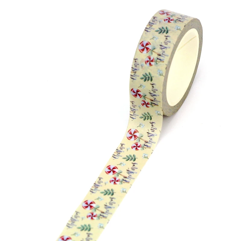 2023 장 크리스마스 롤리팝 잎 와시 테이프, 저널링 접착 마스킹 테이프, 귀여운 문구, 1PC, 10M, 신제품