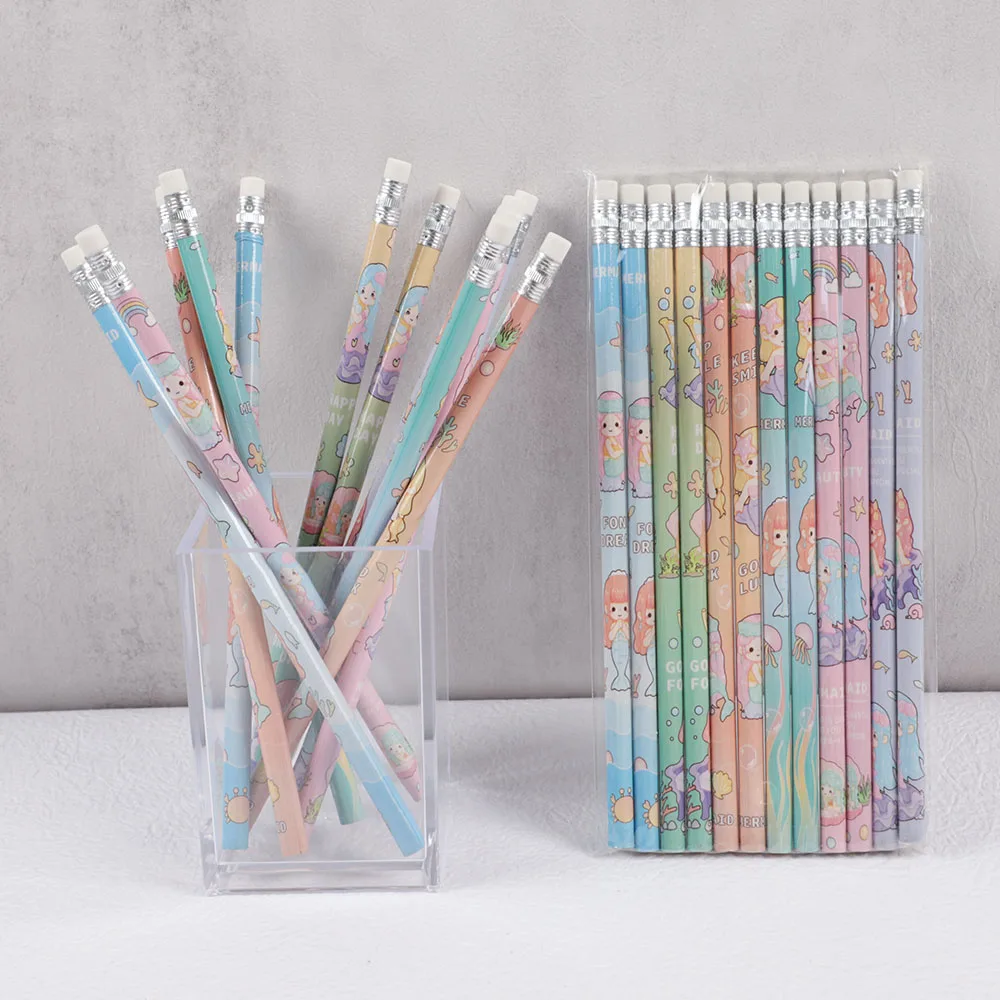 Cartoon Unicorn Mermaid Writing pencils HB Writing Painting Pencils for Kids Birthday Party Favors Stationery Gift Pinata Fillers Bag 24Pcs