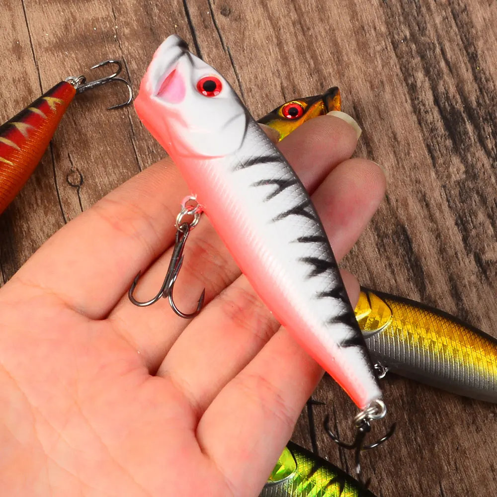 5pcs Topwater Popper Fishing Lure Saltwater Surface Casting Bait Freshwater Bass Trout Catfish Striper - 3