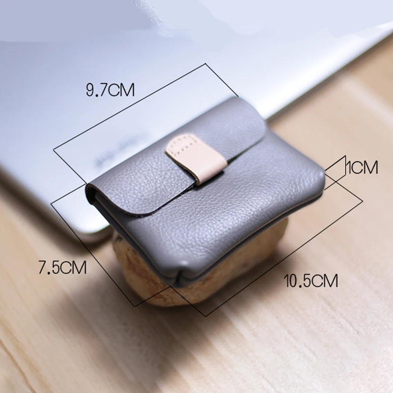 Handmade Mini Card Bag Cowhide Change Data Cable Earphone Storage Bag Purse Man Wallet for Coins Men Coin Euro Separate Pouch