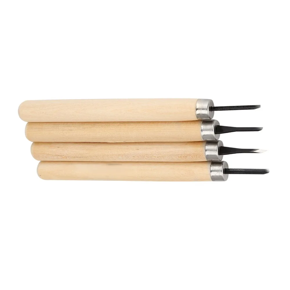 4PCS 강철 목공 칼 수동 연마기 소형 평면 목공 칼 삼각형 그레이버 사선형 원형 조각 도구 세트