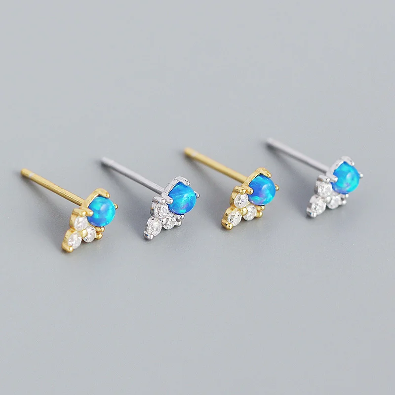 

Geometric Zircon Blue Stud Earrings Designer For Women 925 Sterling Silver Personality Luxury Joias Ouro 18k Gothic Jewelry