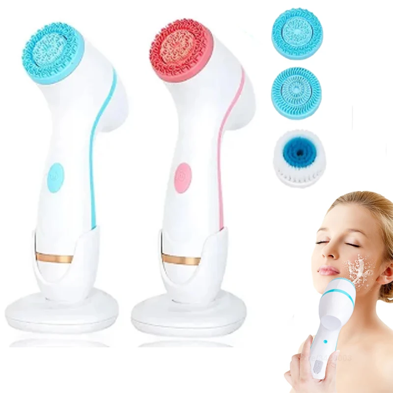 3 in 1 전기 페이셜 클렌징 브러시, 실리콘 회전 페이스 클렌저 브러시, 딥 클리닝 브러시, 방수 페이셜 마사지기 
