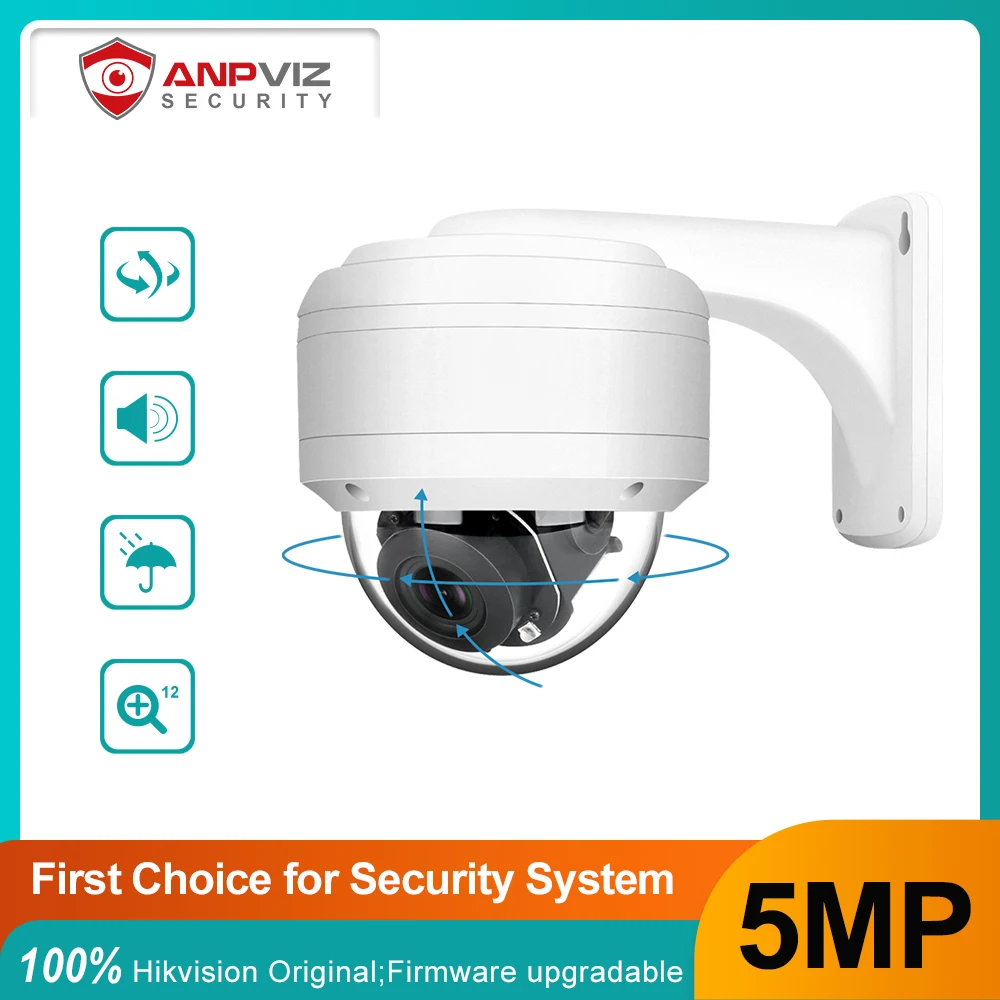 Anpviz 5MP Dome POE PTZ IP Camera 12X Optical Zoom 5-50mm with Audio Home/Outdoor Weatherproof Security Protection IR 35m anpviz smart 4k 8mp poe ip ptz camera outdoor security 5x zoom audio camera ir 30m danale security protection human detection