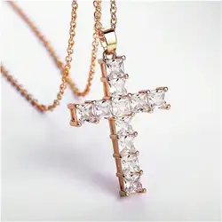 Elegant Multi-Color Crystal Cross Pendant Necklace - 45cm (Gold White)