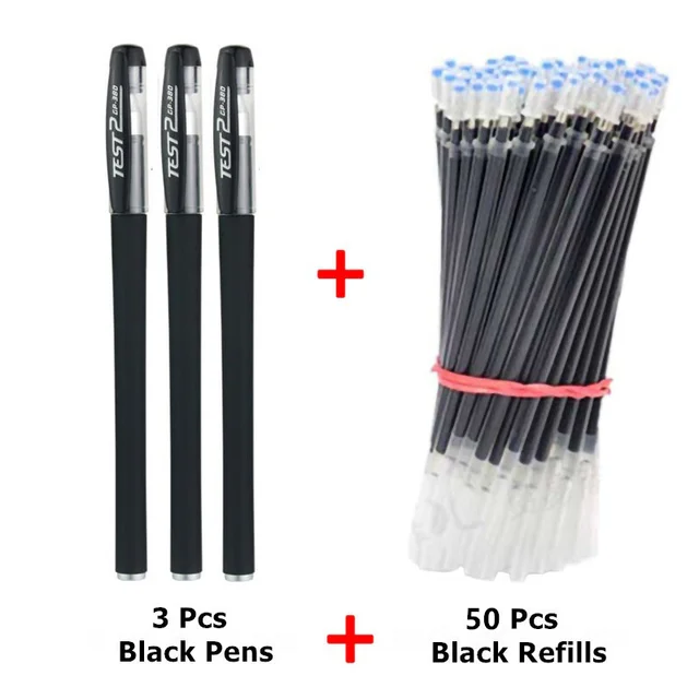 3 Gel Pens + 50 Refills Set 0.38mm Black Blue Red Ink Bulk Pens Thin