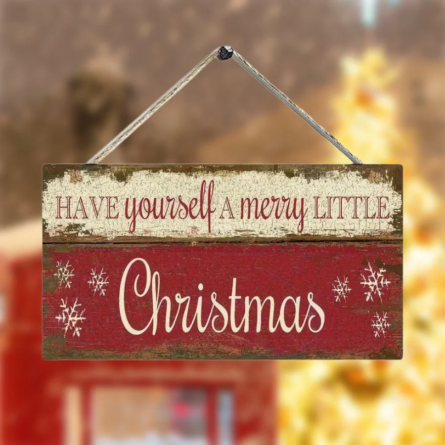 1 Stück, rote Schneeflocke „Have Yourself A Merry Little Christmas“, Wanddekoration aus Holz, Kunst, hängende Ornamente, Schilder, Party-Dekoration, Garten