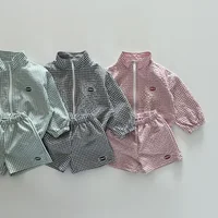 Costumes d'été coréens à carreaux pour garçons et filles, manteau à manches longues avec fermeture éclair et short, ensembles de vêtements pour tout-petits, nouvelle mode, 2 pièces, 2024 2