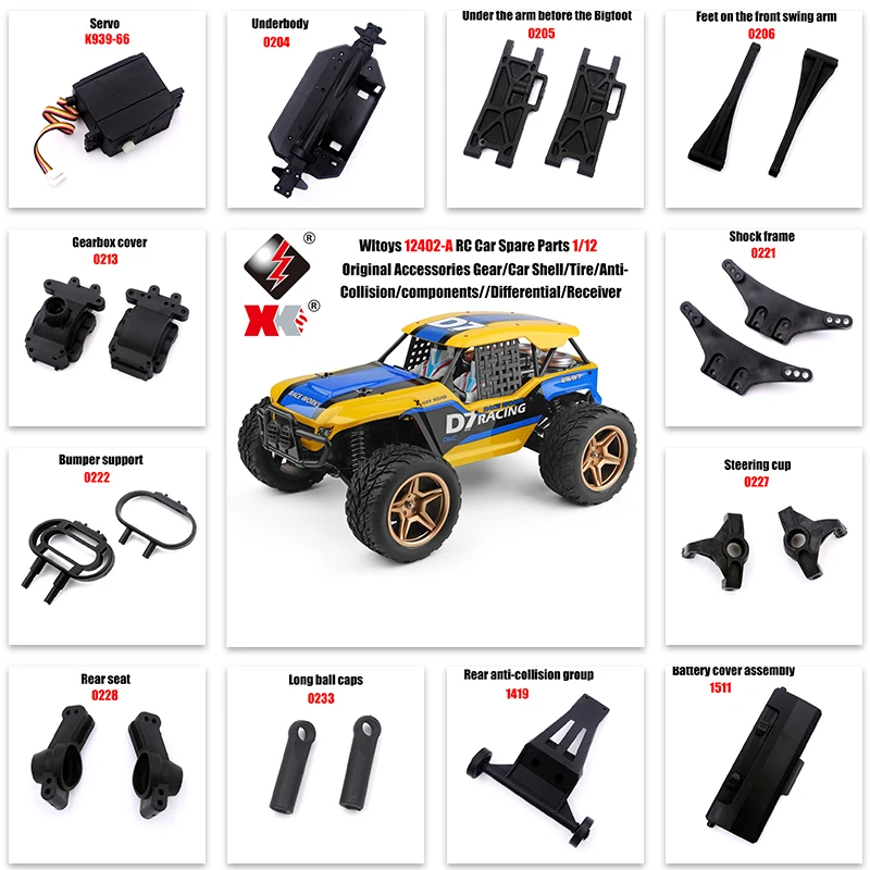 

Wltoys 12402-A RC Car Spare Parts 1/12 Original Accessories Gear/Car Shell/Tire/Anti-Collision/components//Differential/Receiver