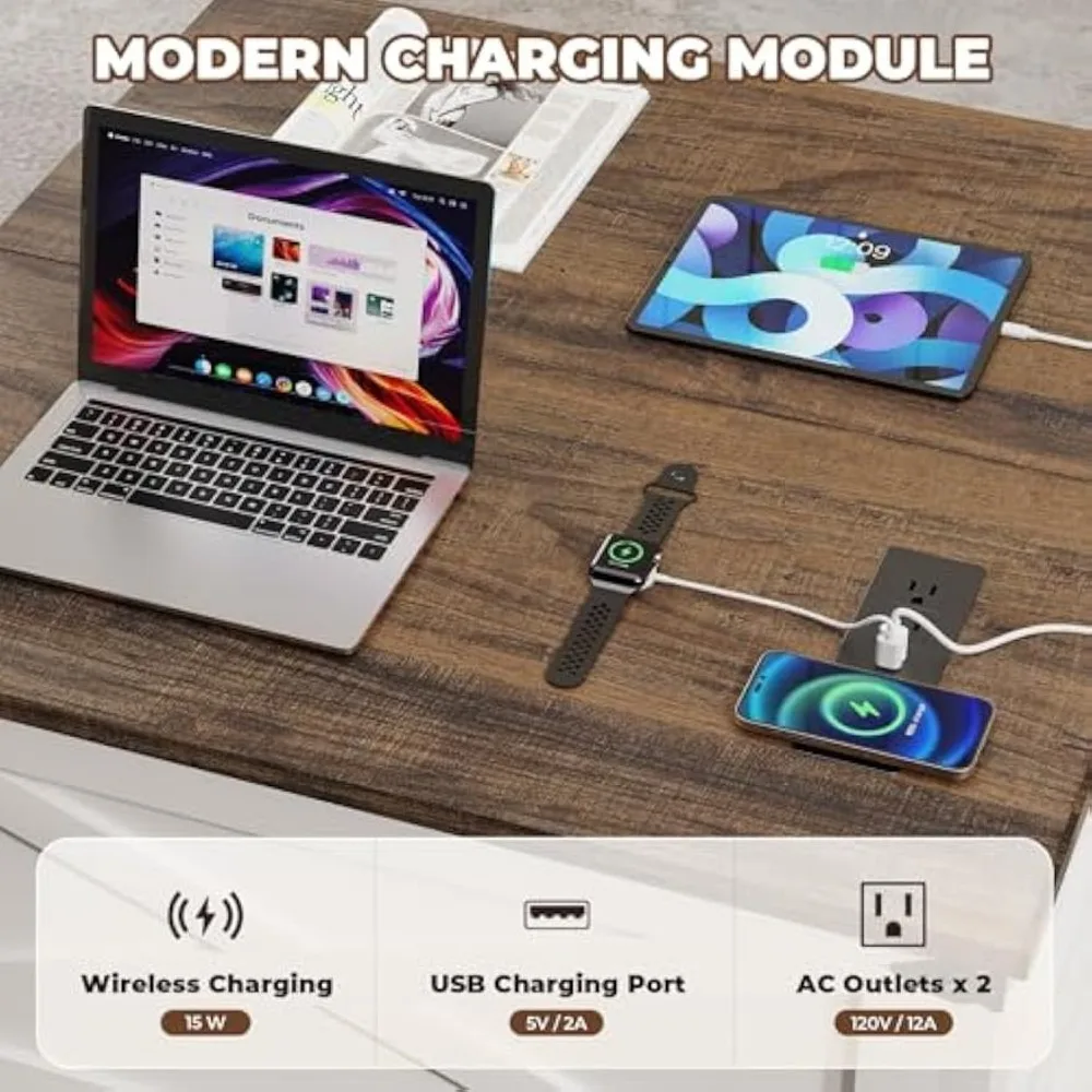 Lift Top Coffee Table with Storage, Square Coffee Table for Living Room with Wireless Charging, Farmhouse Coffee Table 3