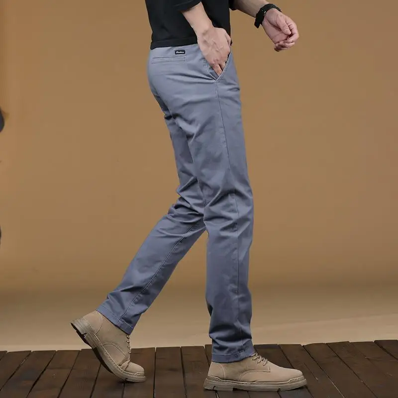 

Весна-Осень 2023, мужские Модные однотонные повседневные брюки, мужские облегающие Стрейчевые брюки, мужские длинные хлопковые прямые брюки L259