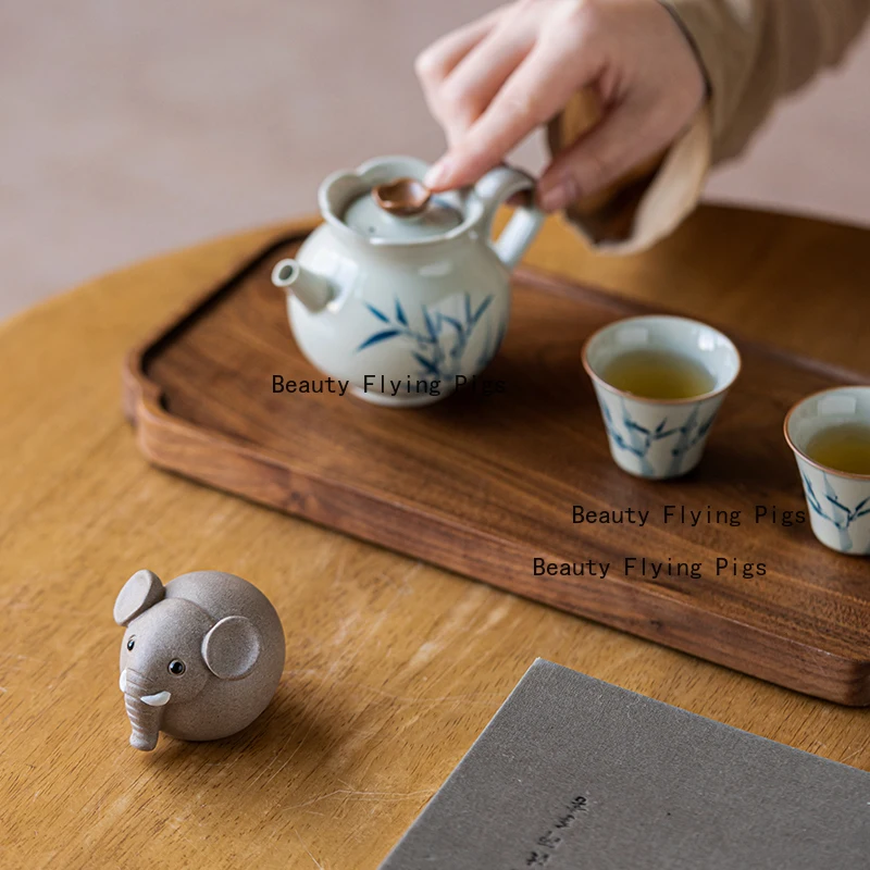 Yixing Semi Handmade Purple Clay Tea Pet Cute Elephant Tea Room Boutique Ornaments Tea Set Accessories Kawaii Decor Figurines