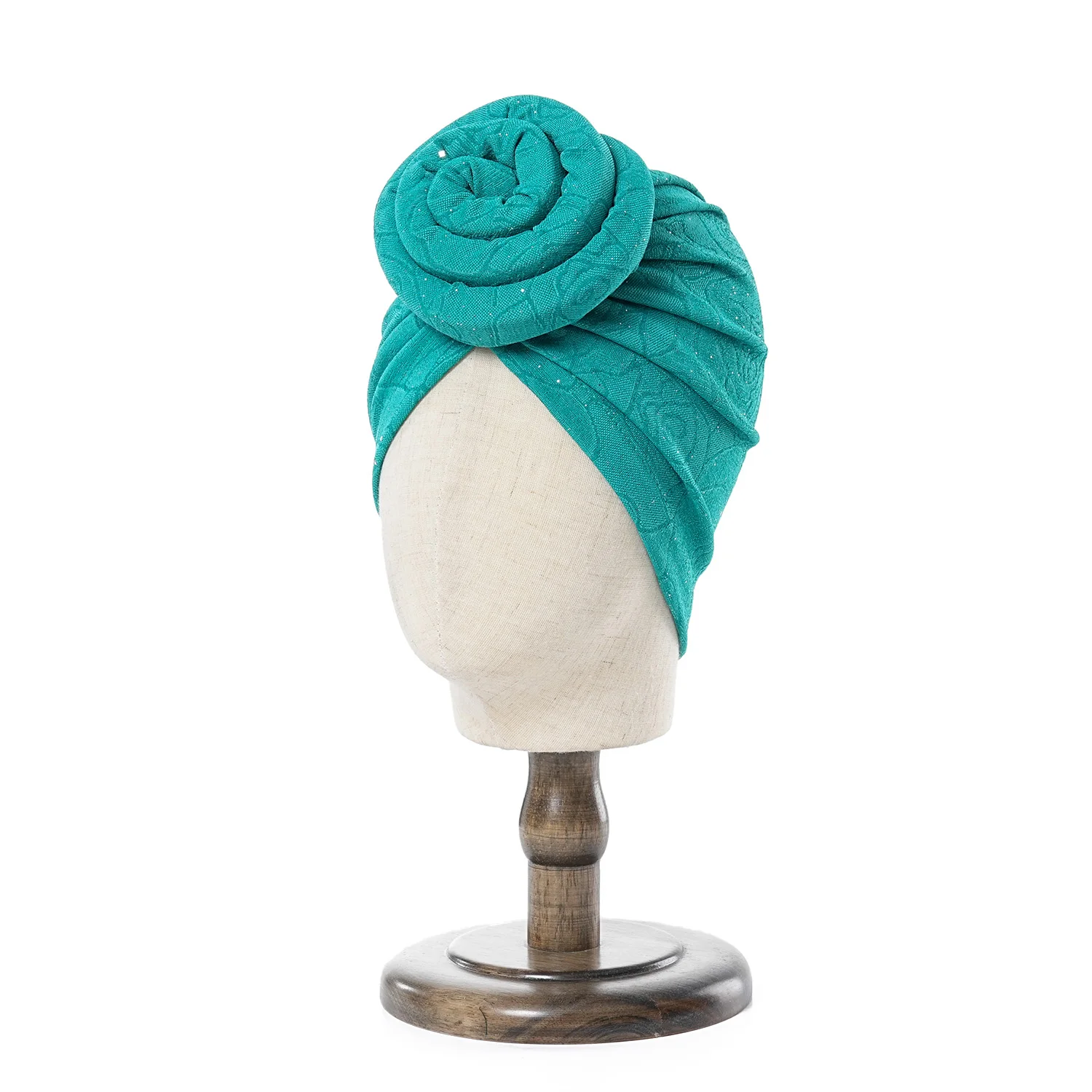 Glänzende, vorgefertigte Top-Knoten-Turban-Blumendekor-Headwrap, muslimische Damen-Haarabdeckung, Beanie, elegante Kopfwickel für Frauen – Detail 8