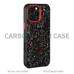 Glossy Metal Frame Real Carbon Fiber Shockproof Wireless Charging Case - iPhone 15 (Red)