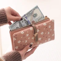 Women Long Wallet Cute Leaf Flower Pattern Design Girl Zipper Coin Purse Ladies ID Credit Card Holder PU Small Clutch Money Bag 2