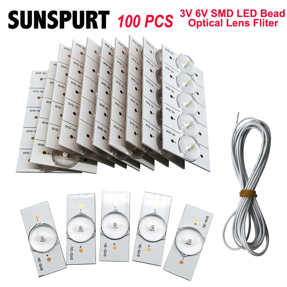 

100PCS 3V 6V SMD lamp beads with optical lens filter, suitable for 32-65 inch LED TV repair, with thermal glue, LED repair parts