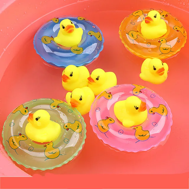 5Pcs/Set Kids Floating Bath Toys Mini Swimming Rings Rubber Yellow Ducks Fishing Net Washing Swimming Toddler Toys Water Fun 6