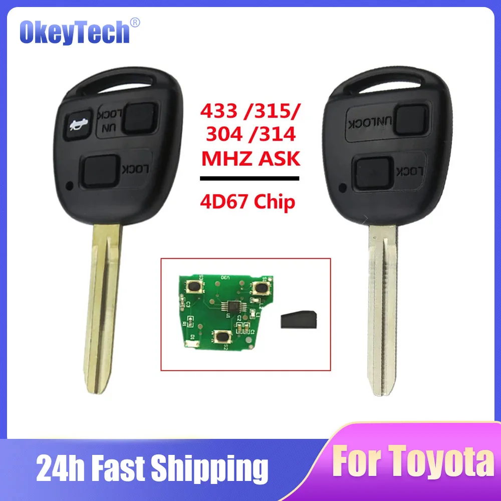 Okeyetch 2/3 кнопки 433 /315/304 /314 МГц 4D67Chip Замена дистанционного автомобильного ключа для Toyota Avensis Kluger Prado120 Tarago RAV4