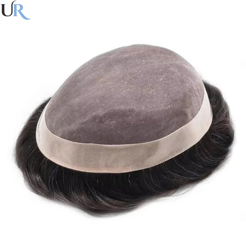 Durable Male Hair Prosthesis Natural Human Hair Fine Mono Men Toupee Replacement System Unit Man Hairpiece Men Wig