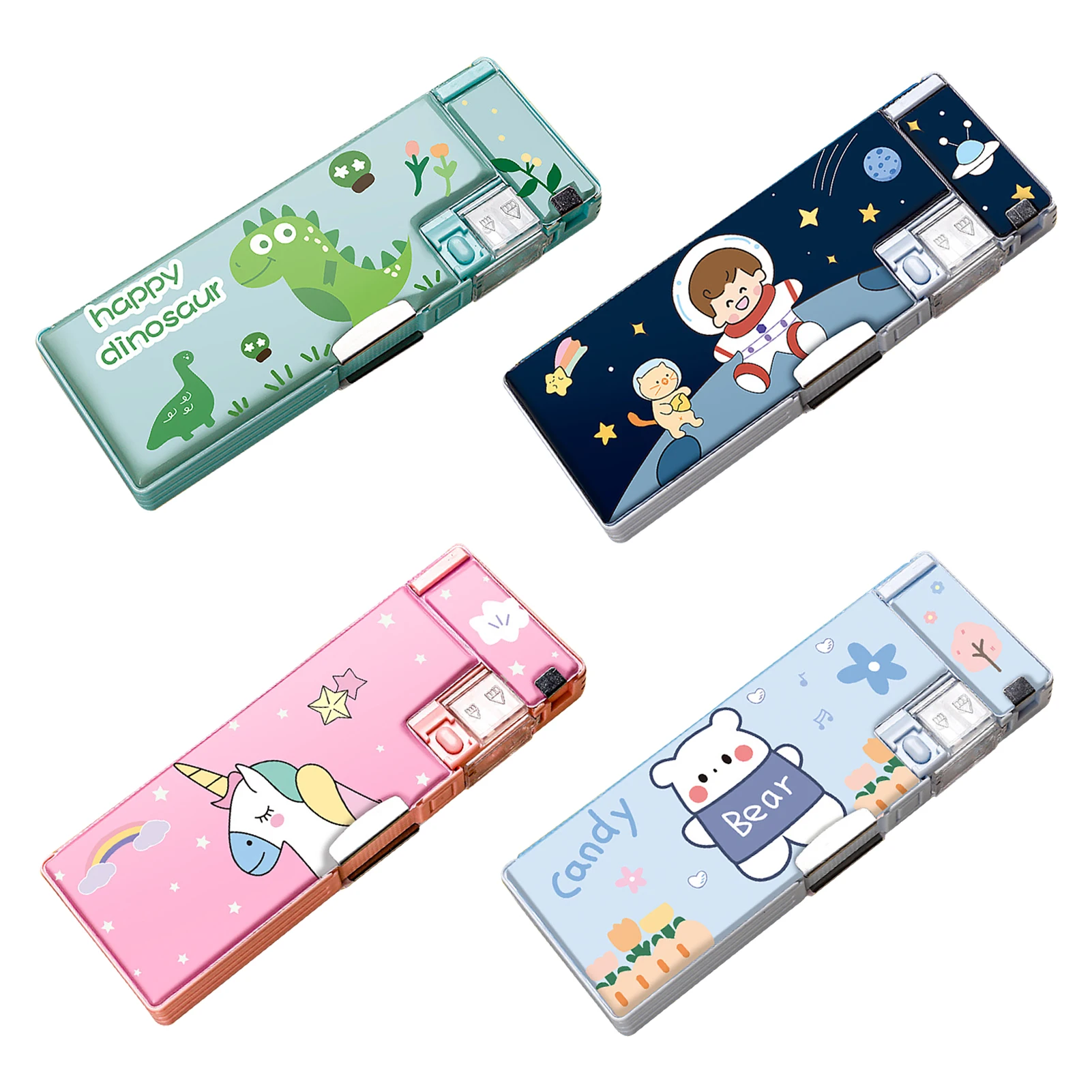 Pen Case Pencil Bag Cute Cartoon  Double Sided Inbuilt Sharpener Portable Large Capacity Large Pencil Case for Kids School