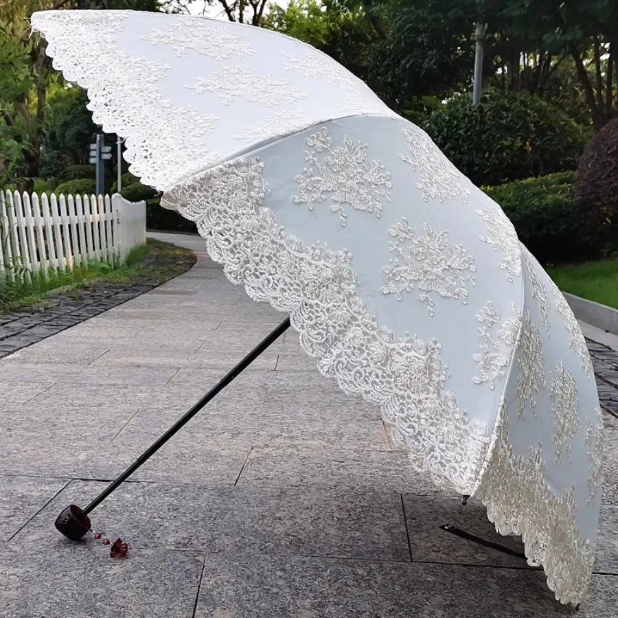 

Garden Umbrella Girl Parasol Beach Outdoor Lace White Umbrella Visor Mini Chinese Windproof Uv Protection Sombrinha Umbrellas