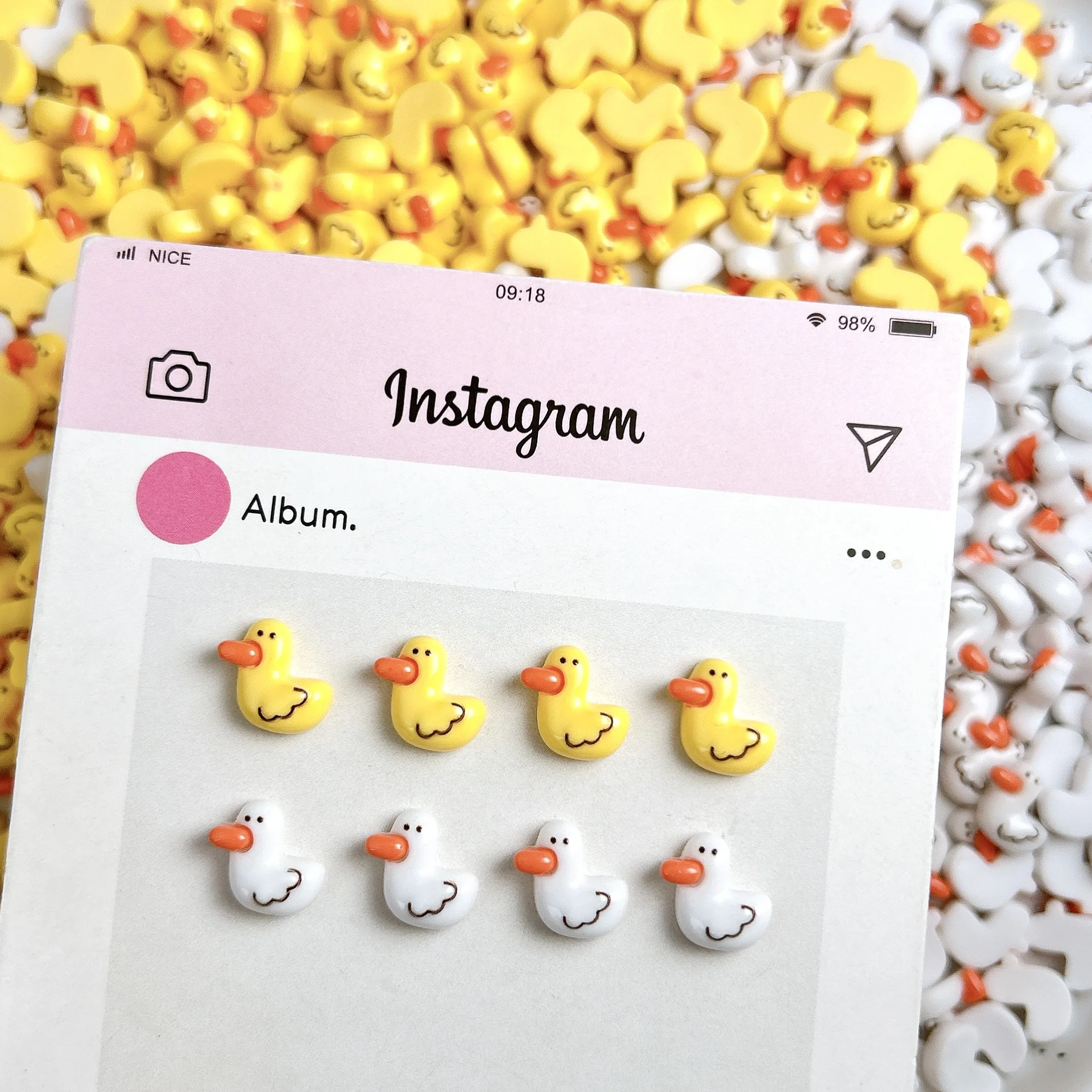 30PCS 3D Kawaii Cartoon Duck Resin Nail Charms for DIY Crafts and Decorations