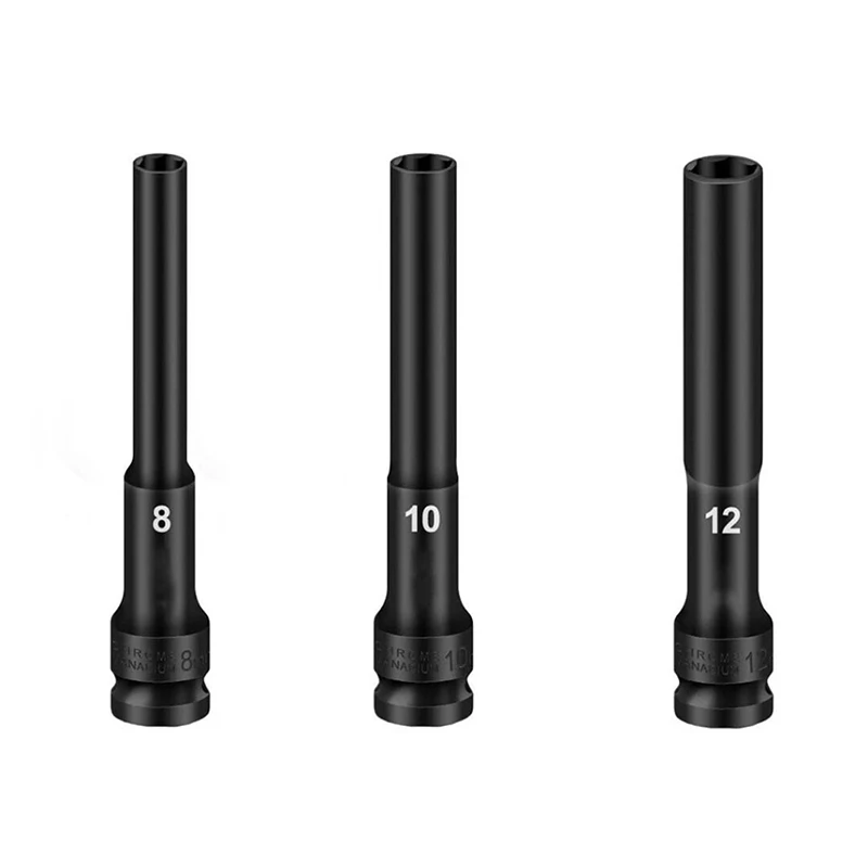 New 1/2 Drive Long Deep Impact Socket Set Hex Socket Head 8mm/10mm/12mm Hex Impact Wrench