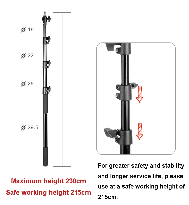 JINBEI 2.3M Aluminium Handheld Light Stand Professional Photographic Outdoor Light stands Photo Studio Accessories Extension Rod