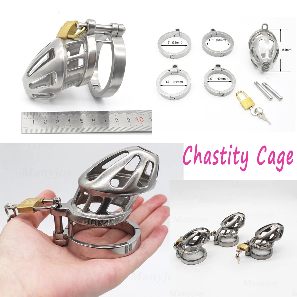 

Manyjoy High Quality Stainless Steel Chastity Cock Cage Device Metal BON4M with 4 Size Rings BDSM Restraint Adult Sex Toys Men