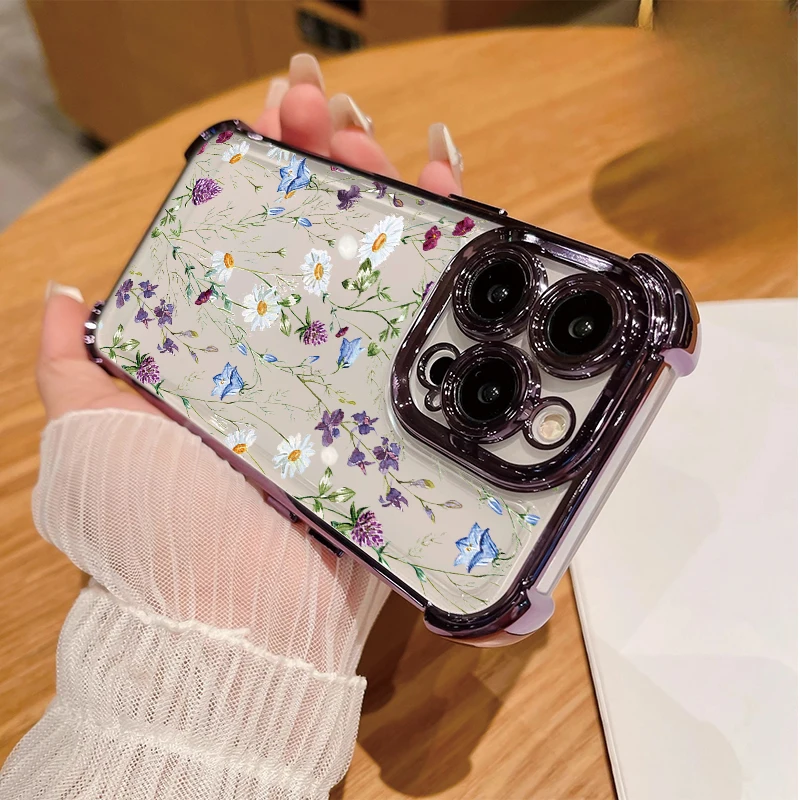 Plating Daisy Flowers Soft Transparent Phone Case Cover