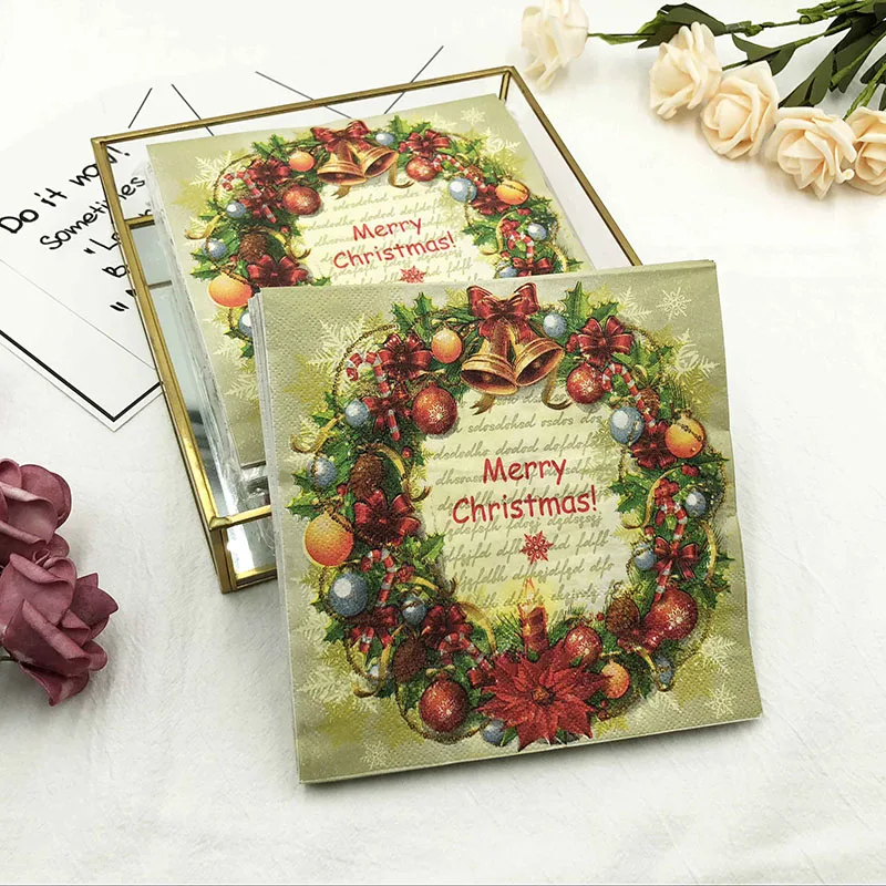 Colourful Printed Napkins Christmas Bell Square Facial Tissues Christmas Party Disposable Placemat Tissues Food Grade 20pcs/pac