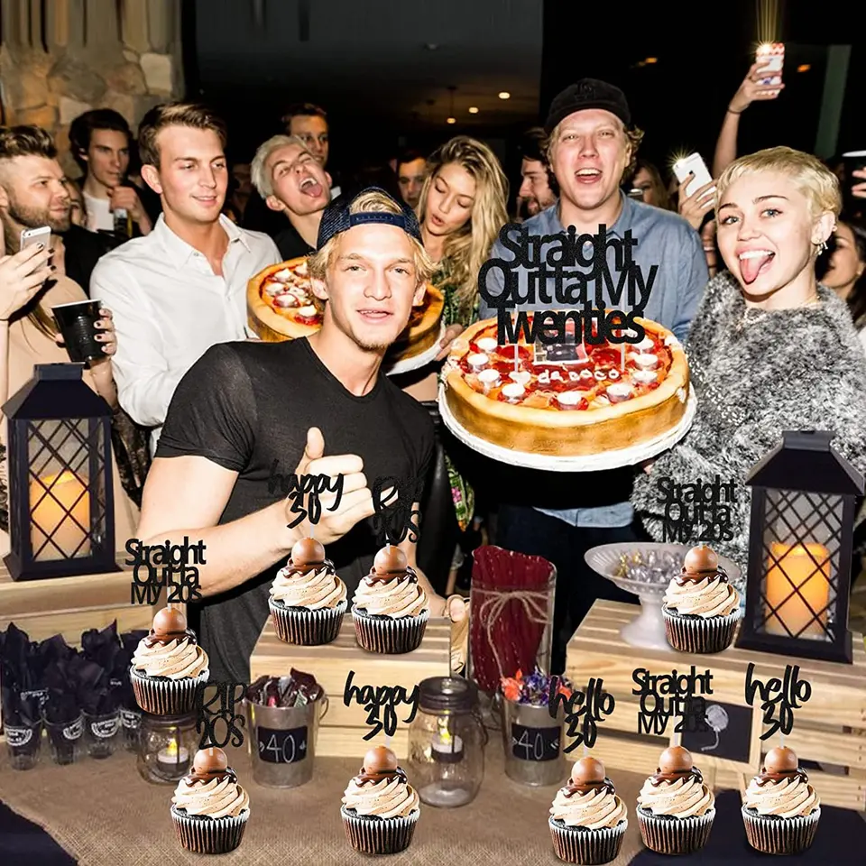 Kissing My Teens Goodbye Decorations Black Glitter Death To My Youth Cake Topper, Rip Twenties/Death To My Twenties, Death To My Youth 30th Birthday Party Decorations Rip To My 20s Cake Topper