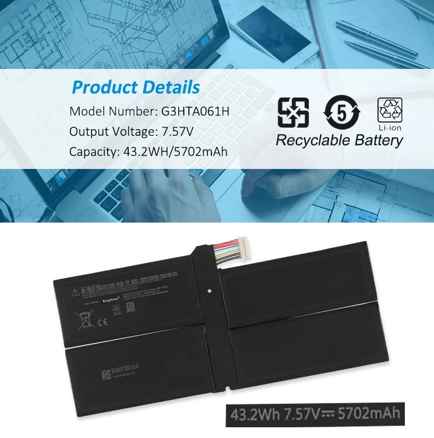 Kingsener-bateria do Portátil para Surface Pro Surface Pro 18662023 12.3 Tablet 7.57v 43 2wh 5702mah G3hta061h Dynm03 - Imagem 2