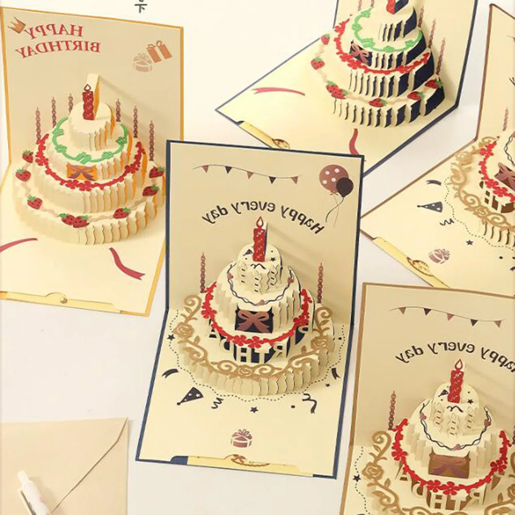 3D Happy Birthday Card Pop-Up Greeting Cards Foldable Congratulation Postcard Gifts With Envelope For Valentine Anniversary