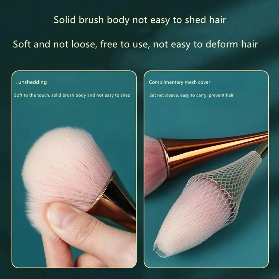 Rose Golden Fan Makeup Brush,Cosmetic Brush Loose Powder Brush ,Highlighting Brush Blush Brush-Soft Hair Makeup Fixing 4