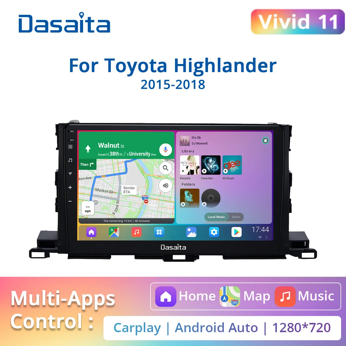 

Dasaita Vivid For Toyota Highlander Radio 2015 2016 2017 2018 Apple Carplay Android Auto 10.2" IPS Touch Screen Navigation DSP
