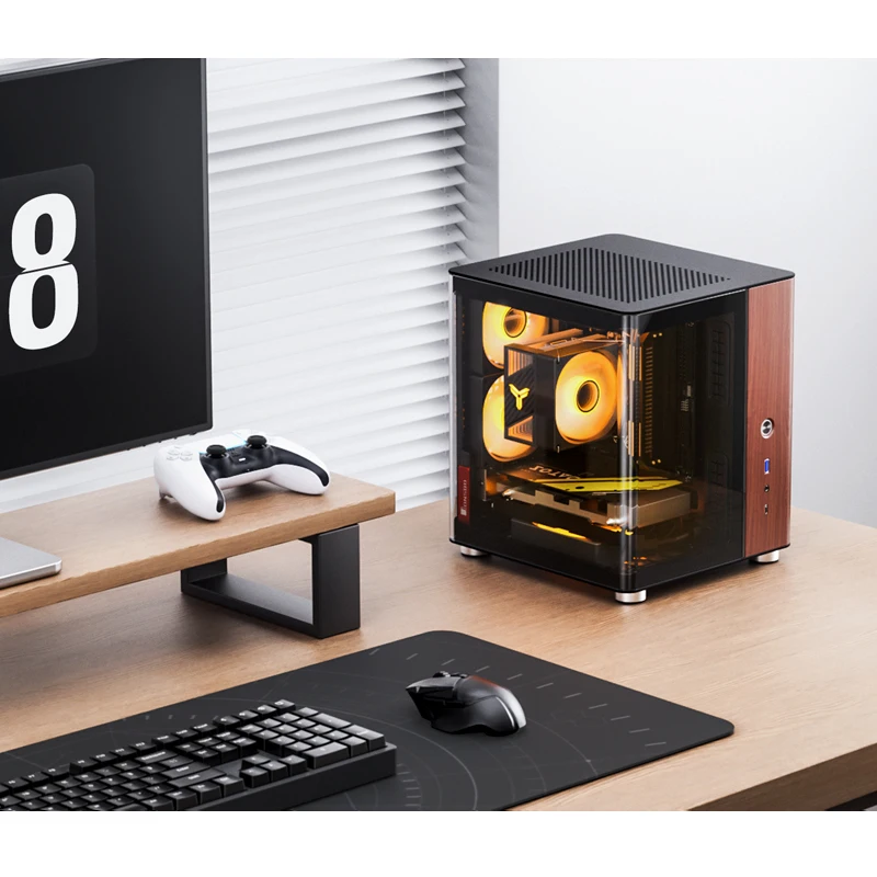 JONSBO TK-0 Separated Cabinet ITX Case Mini Tower 270&deg; Dual-Curved Glass aluminum Solid Walnut Wood Compact Desktop Chassis pc case pc chassis computer chassis frame mini itx desktop case