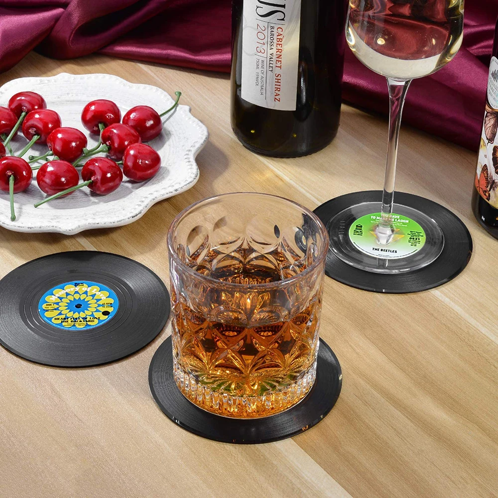 Plastic Cup Mat 6pc Record Cup Retro Disk Anti-slip Coasters