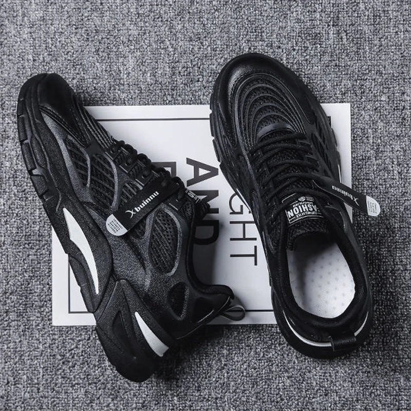 

Sneakers for men in spring and autumn, black fashion, leisure, teenagers, mesh, breathable, anti-skid, climax enhancing daddy sh