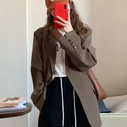 Cor de café terno jaqueta feminina primavera e outono novo coreano casual estilo britânico design senso blazer feminino