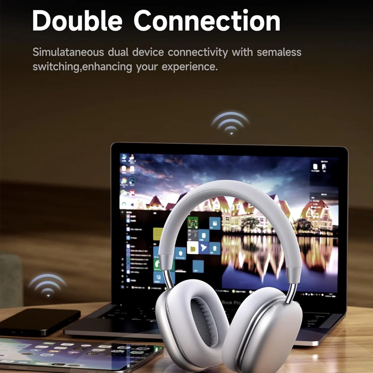 B36 Bluetooth 5.3 Hi-Res Audio Noise Cancelling Over-Ear Headphones With Mic, Deep Bass Low Latency Gaming Headset, USB-C Fast Charging_voghion.com