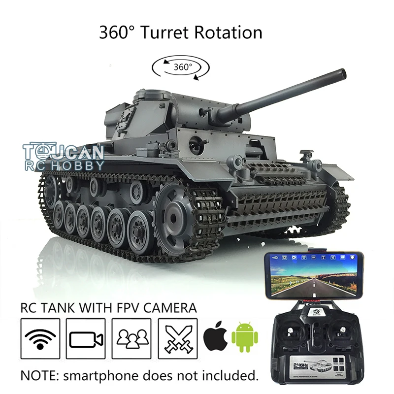 

HENG LONG 1/16 RTR RC Tank Gray 7.0 FPV Customized Panzer III L 3848 Metal Wheels RC Panzer Toys for Boys TH17362-SMT4