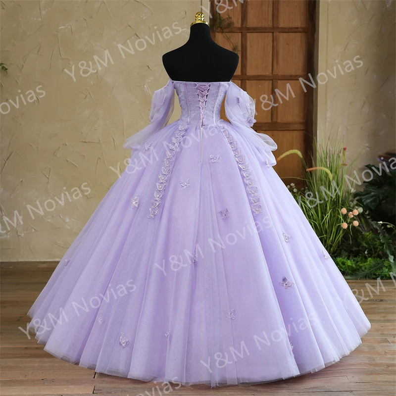 Quinceanera Dresses Strapless Party Dress 3D butterfly Ball Gown