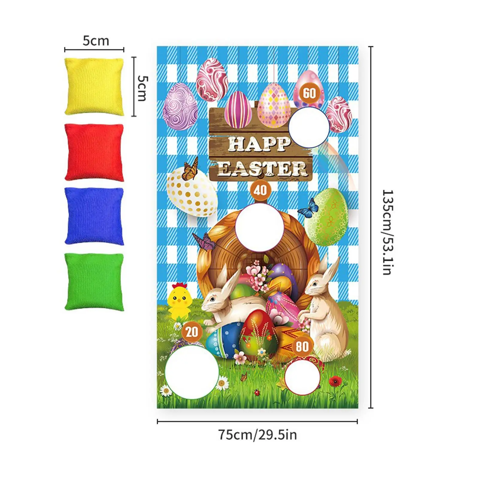 Toss Game Easter Day Banner Easter Gifts Easter Decor Summer Party Favors Toys Fun Camping Indoor and Outdoor with 3 Bean Bags