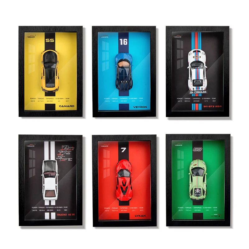 1:32 Alloy Metal Photo Frame Version Sports Car Model Simulation 3D Racing Car Hanging Painting Collection Kids Gifts Decoration 2