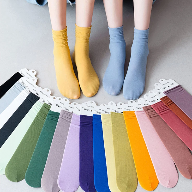 

Women Girls Summer Thin Loose Socks Velvet Soft Breathable Long Socks Solid Color Black Coffee Beige Socks Colorful Hosiery
