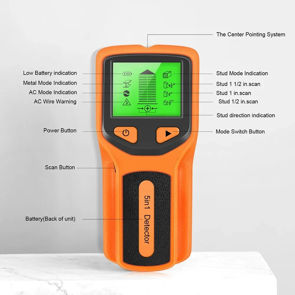 Stud Detector HW430 5in1 LCD Display Multifunctional Handheld for Wood AC Metal