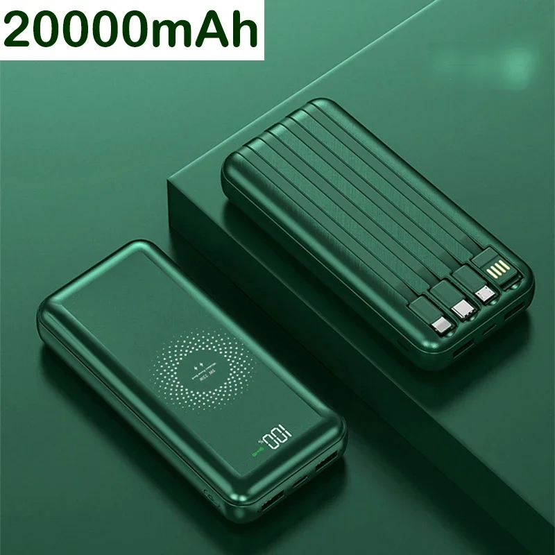 

Внешний аккумулятор с беспроводной зарядкой Qi, 20000 мАч, для iPhone 13, 12, 11, Samsung S21, Xiaomi